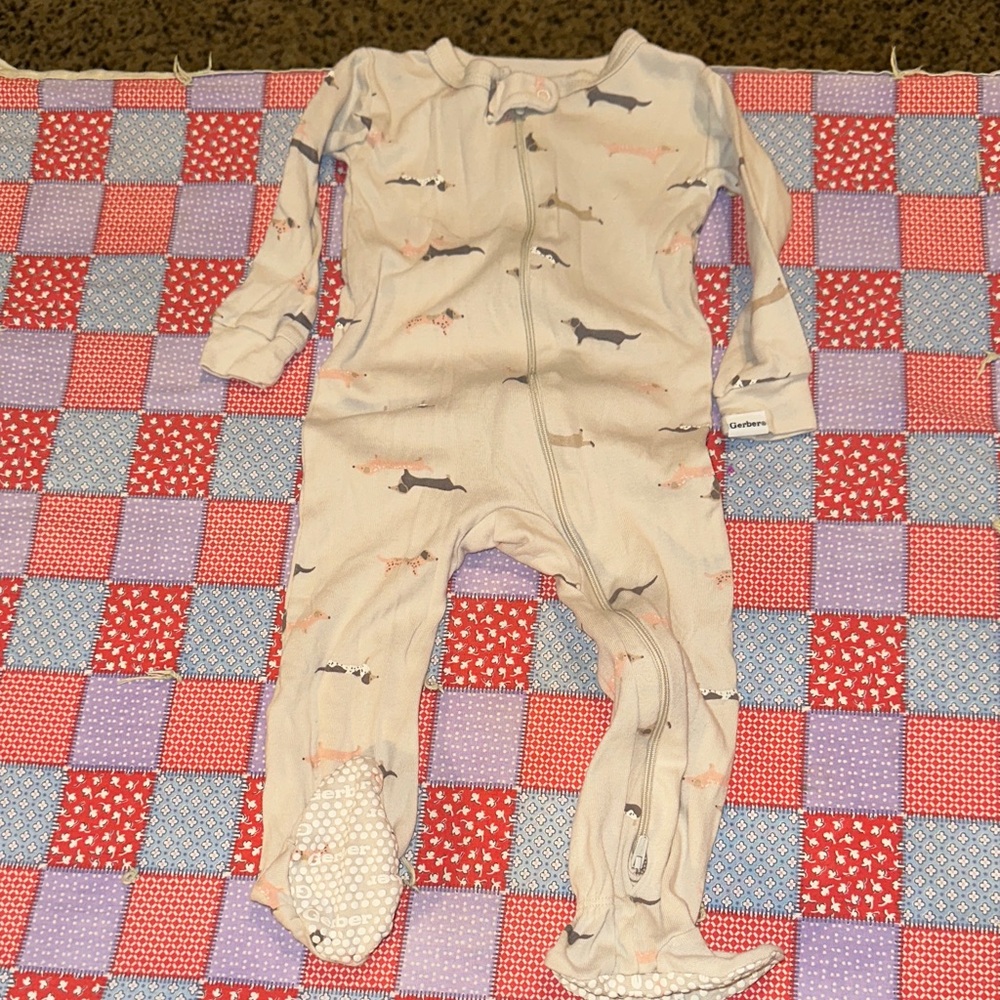 Carter's Cream Dachshund Doggies  Patterned Footed Pajamas.